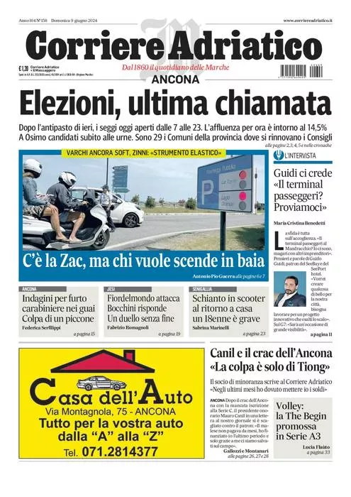 Prima-pagina-corriere adriatico-edizione-di-oggi-09-06-2024